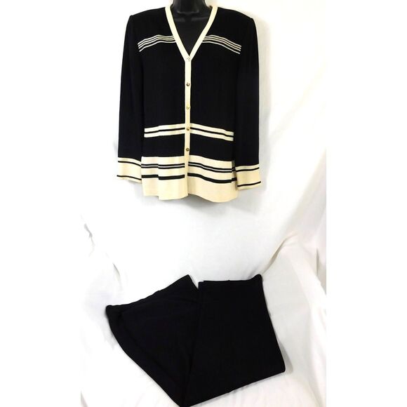 St. John Collection Black Ivory Santana Knit pants Suit Set Size 10 - Picture 1 of 11